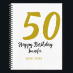 50th birthday add name date year black テンプレートgo ノートブック<br><div class="desc">編集可能デザイン</div>