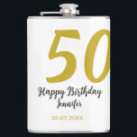 50th birthday add name date year black テンプレートgo フラスク<br><div class="desc">編集可能デザイン</div>