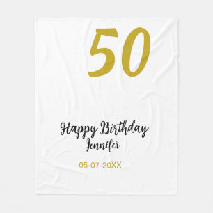 50th birthday add name date year black テンプレートgo フリースブランケット