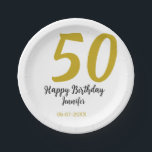 50th birthday add name date year black テンプレートgo ペーパープレート<br><div class="desc">編集可能デザイン</div>
