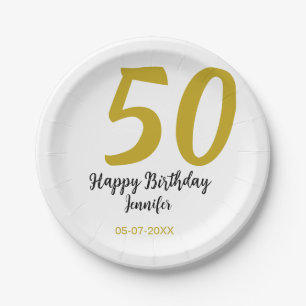 50th birthday add name date year black テンプレートgo ペーパープレート