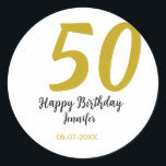50th birthday add name date year black テンプレートgo ラウンドシール<br><div class="desc">編集可能デザイン</div>