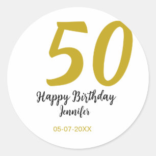 50th birthday add name date year black テンプレートgo ラウンドシール