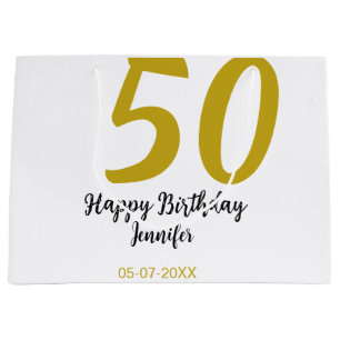 50th birthday add name date year black テンプレートgo ラージペーパーバッグ