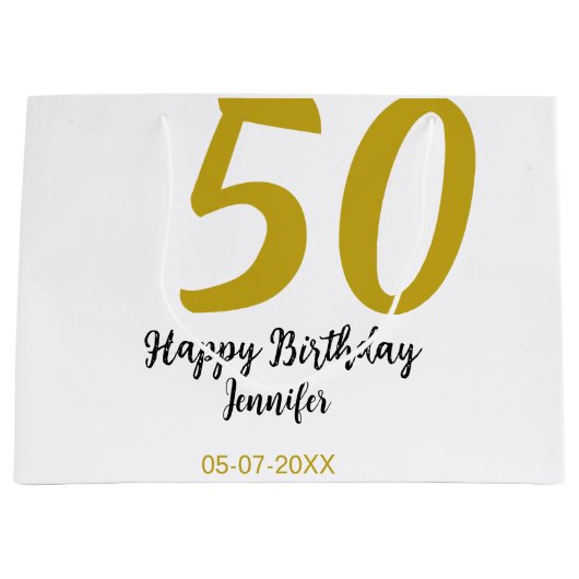 50th birthday add name date year black テンプレートgo ラージペーパーバッグ (正面)