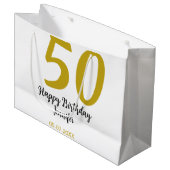 50th birthday add name date year black テンプレートgo ラージペーパーバッグ (正面アングル)