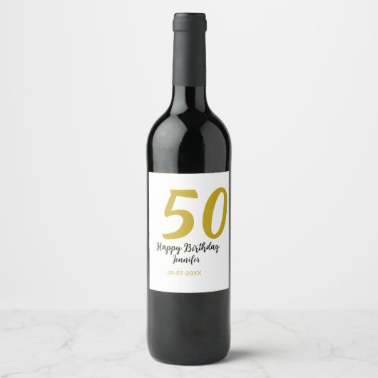 50th birthday add name date year black テンプレートgo ワインラベル (正面)
