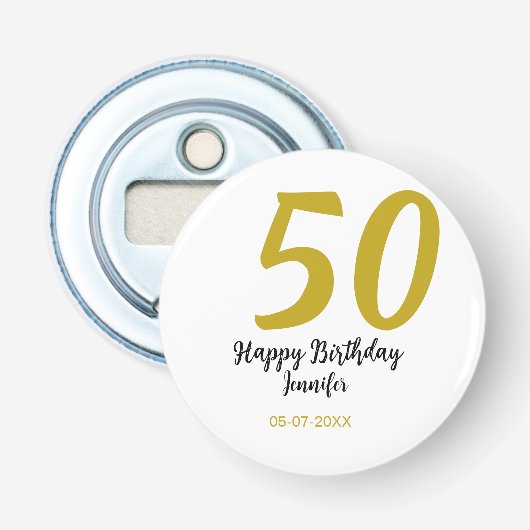50th birthday add name date year black テンプレートgo 栓抜き (正面)
