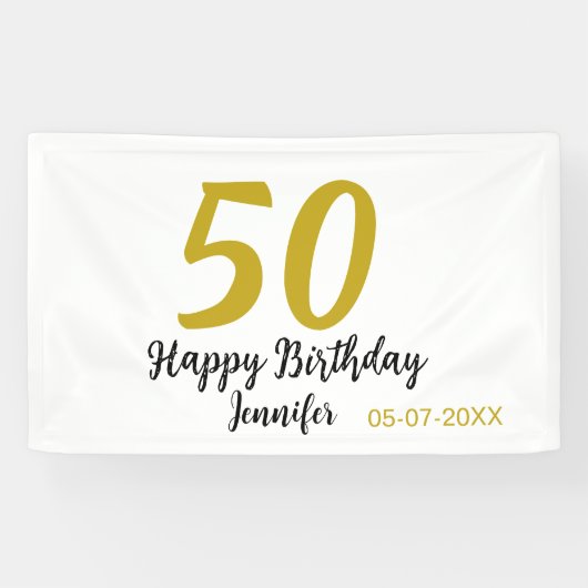 50th birthday add name date year black テンプレートgo 横断幕 (横)