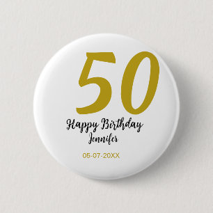50th birthday add name date year black テンプレートgo 缶バッジ