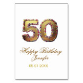 50th birthday add name date year gold floral bold  テーブルナンバー (裏面)