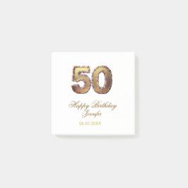 50th birthday add name date year gold floral bold  ポストイット