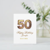 50th birthday add name date year gold floral bold  ポストカード (スタンド正面)