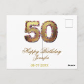 50th birthday add name date year gold floral bold  ポストカード (裏面)