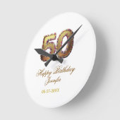 50th birthday add name date year gold floral bold  ラウンド壁時計 (傾斜)