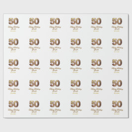 50th birthday add name date year gold floral bold  ラッピングペーパー