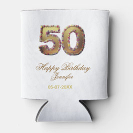 50th birthday add name date year gold floral bold  缶クーラー