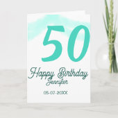 50th birthday add name date year green pastel bold カード (正面)
