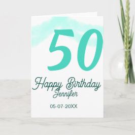 50th birthday add name date year green pastel bold カード