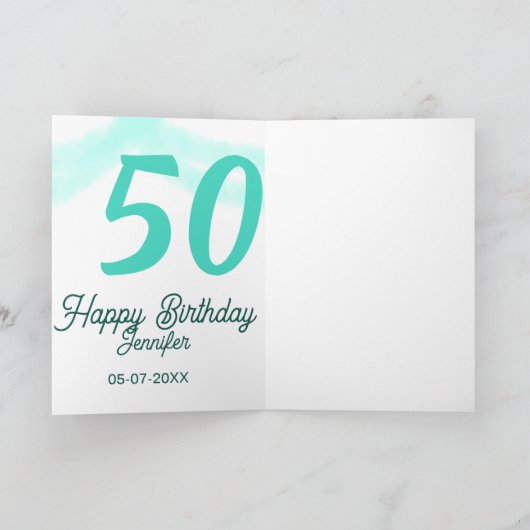 50th birthday add name date year green pastel bold カード (内部)