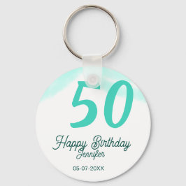 50th birthday add name date year green pastel bold キーホルダー