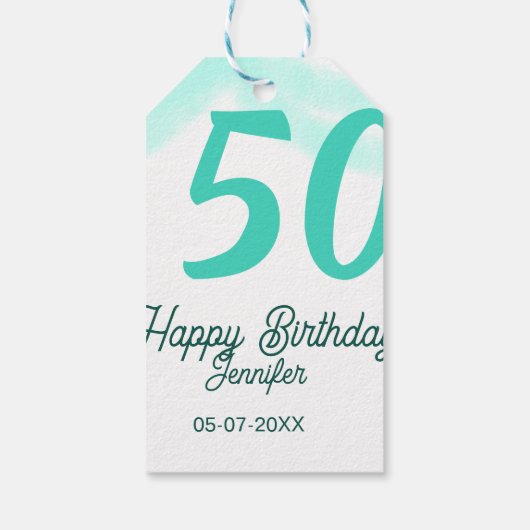 50th birthday add name date year green pastel bold ギフトタグ (裏面)