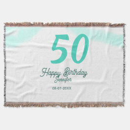 50th birthday add name date year green pastel bold スローブランケット