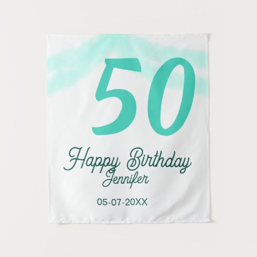 50th birthday add name date year green pastel bold タペストリー (正面)