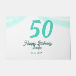 50th birthday add name date year green pastel bold ドアマット