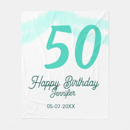 50th birthday add name date year green pastel bold フリースブランケット