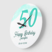50th birthday add name date year green pastel bold ラージ壁時計 (傾斜)