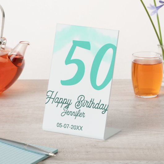 50th birthday add name date year green pastel bold 台座サイン (インサイチュ)