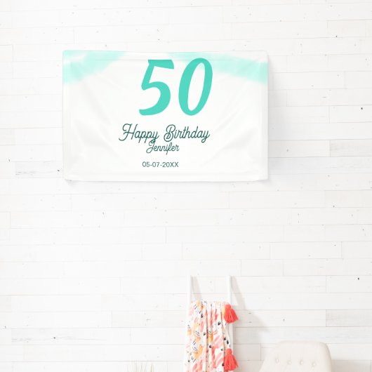 50th birthday add name date year green pastel bold 横断幕 (インサイチュ)