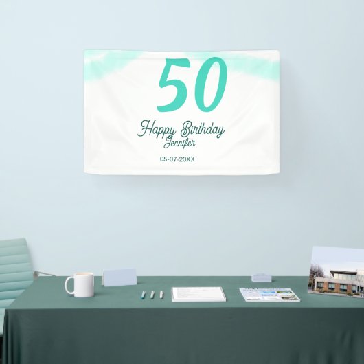 50th birthday add name date year green pastel bold 横断幕 (トレードショー)