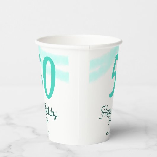 50th birthday add name date year green pastel bold 紙コップ (右)