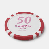 50th birthday add name date year pink red bold ポーカーチップ (シングル)