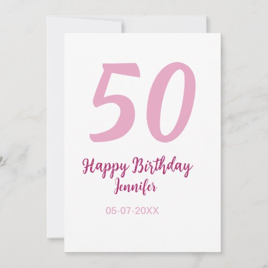 50th birthday add name date year pink red bold 招待状 (正面)