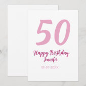 50th birthday add name date year pink red bold 招待状 (正面/裏面)