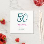 50th birthday add name year turquoise pink bold スタンダードカクテルナプキン (インサイチュ)