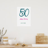 50th birthday add name year turquoise pink bold ポスター (キッチン)
