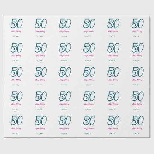 50th birthday add name year turquoise pink bold ラッピングペーパー (フラット)