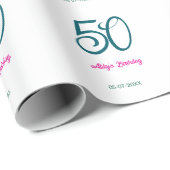 50th birthday add name year turquoise pink bold ラッピングペーパー (ロールコーナー)