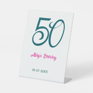 50th birthday add name year turquoise pink bold 台座サイン