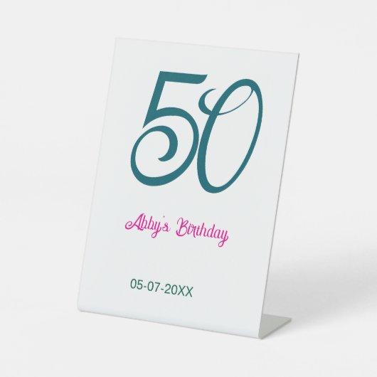 50th birthday add name year turquoise pink bold 台座サイン (正面)