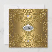 50th Birthday Anniversary Gold Party Jewel 招待状 (正面)