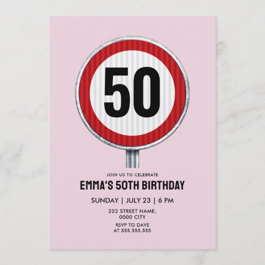 50th Birthday ANY AGE Speed Limit Sign 招待状 (正面)