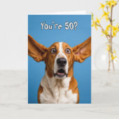 50th Birthday Basset Hound Dog Humor カード (黄色い花)