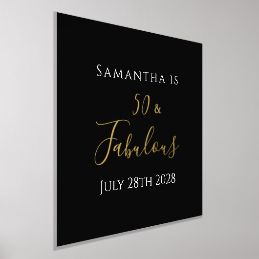 50th Birthday Black Gold Birthday Celebration 箔ポスター (レイダウン)