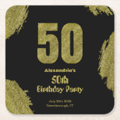 50th birthday black gold glitter party スクエアペーパーコースター (正面)