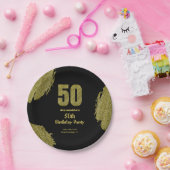 50th birthday black gold glitter party ペーパープレート (パーティー)